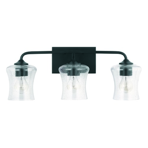 HomePlace by Capital Lighting HomePlace Reeves Matte Black 3-Light Bathroom Light with Clear Seeded Glass 139231MB-499