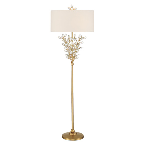 Currey and Company Forget-Me-Not Clear & Chinois Gold Leaf Floor Lamp with Drum Shade