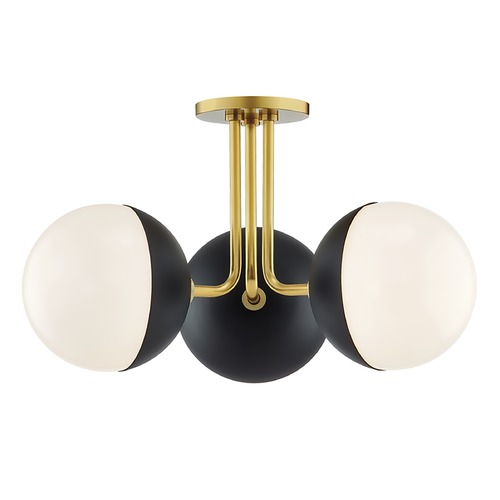 Mitzi by Hudson Valley Renee Aged Brass & Black Semi-Flush Mount by Mitzi by Hudson Valley H344603-AGB/BK