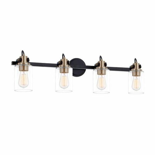 Justice Design Group Brooklyn 4-Light Bath Bar in Black & Brass by Evolv by Justice Design FSN-8194-CLER-MBBR