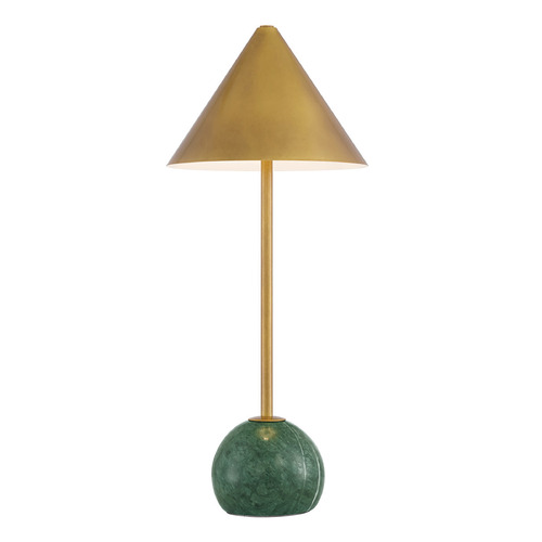 Currey and Company Journey Antique Brass & Green LED Table Lamp with Conical Shade