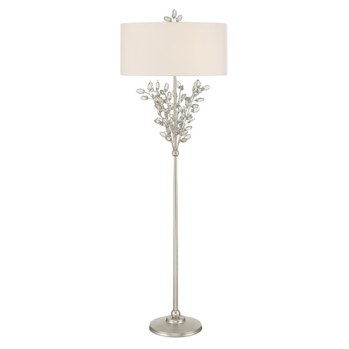 Currey and Company Forget-Me-Not Clear & Silver Leaf Floor Lamp with Drum Shade