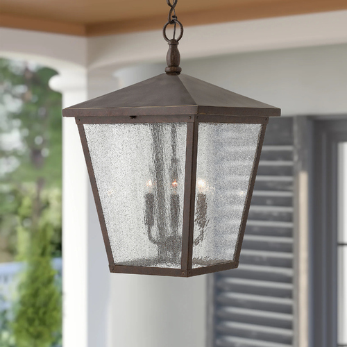 Hinkley Bronze LED Seeded Glass Outdoor Hanging Light by Hinkley 1428RB-LL