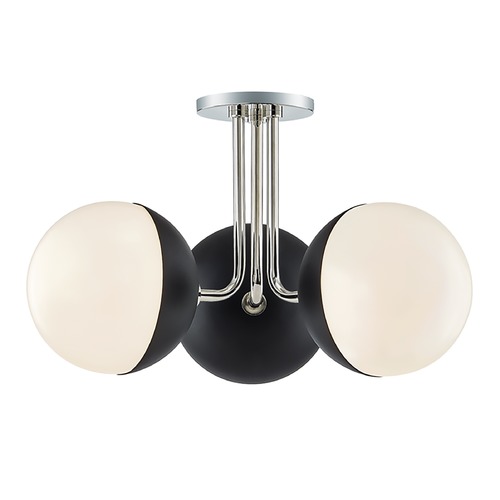 Mitzi by Hudson Valley Renee Polished Nickel & Black Semi-Flush by Mitzi by Hudson Valley H344603-PN/BK