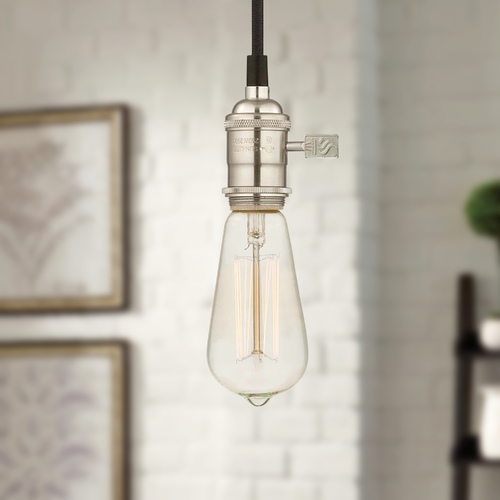 Design Classics Lighting Industrial Edison Bulb Mini-Pendant Light Satin Nickel Cloth Cord CA1-09 40ST58 FILAMENT