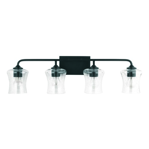 HomePlace by Capital Lighting HomePlace Reeves Matte Black 4-Light Bathroom Light with Clear Seeded Glass 139241MB-499