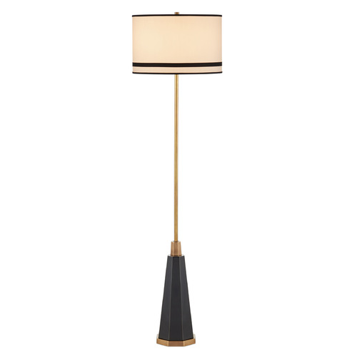 Currey and Company Lighting Currey and Company Gieves Black & Bronze & Antique Brass Floor Lamp with Drum Shade 8000-0174