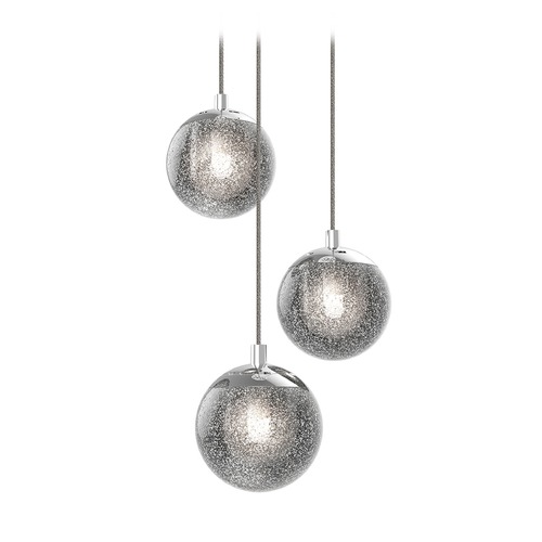 Seeded Glass Globe LED Multi-Light Pendant Chrome by Sonneman Lighting