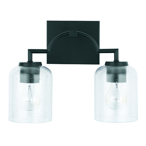Carter Matte Black 2-Light Bath Light with Clear Seeded Glass by HomePlace by Capital Lighting