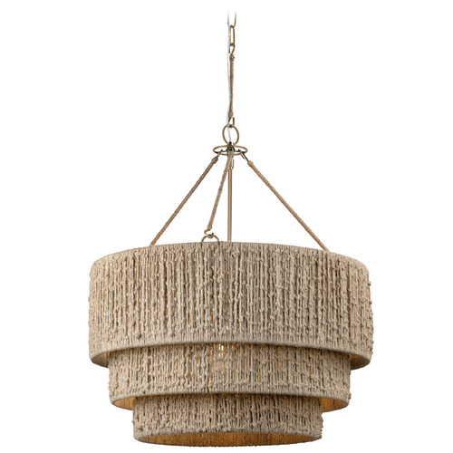 Troy Lighting Reza Patina Brass LED Pendant Light with Drum Shade