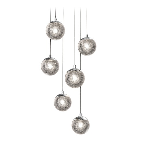 Seeded Glass Globe LED Multi-Light Pendant Chrome by Sonneman Lighting