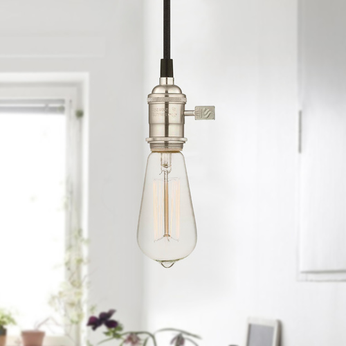 Design Classics Lighting Industrial Edison Bulb Mini-Pendant Light Satin Nickel Cloth Cord CA1-09 60ST58 FILAMENT