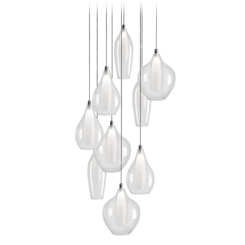 Modern Chrome LED Multi-Light Pendant with Clear & Frosted Shade 3000K 1800LM by Kuzco Lighting