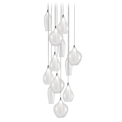Modern Chrome LED Multi-Light Pendant with Clear and Frosted Shade 3000K 2400LM by Kuzco Lighting