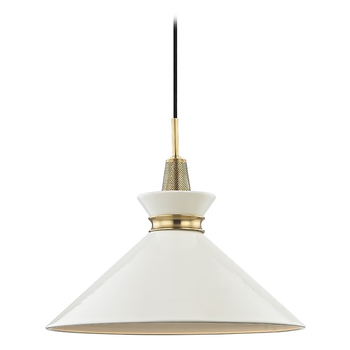 Mitzi by Hudson Valley Kiki Aged Brass & Cream Pendant by Mitzi by Hudson Valley H251701L-AGB/CR