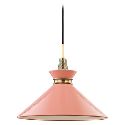 Mitzi by Hudson Valley Kiki Aged Brass & Pink Pendant by Mitzi by Hudson Valley H251701L-AGB/PK