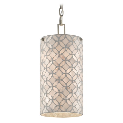 Currey and Company Ellison Antique Silver Leaf Pendant Light with Cylindrical Shade