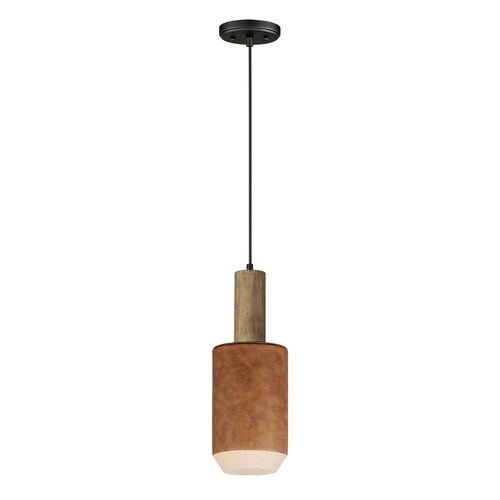 Maxim Scout 1-Light LED Mini-Pendant Weathered Wood and Tan Leather