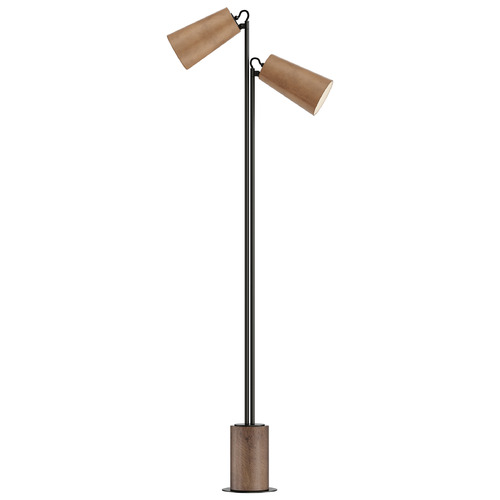Maxim Lighting Scout Weathered Wood & Tan Leather LED Floor Lamp with Conical Shade