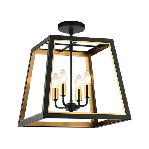 Rosalie Matte Black & Aged Gold Brass Semi-Flush Mount by Matteo Lighting