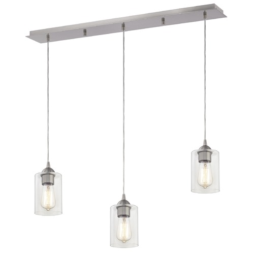 Design Classics Lighting 36-Inch Linear Pendant with 3-Lights in Satin Nickel Finish with Clear Glass 5833-09 GL1040C