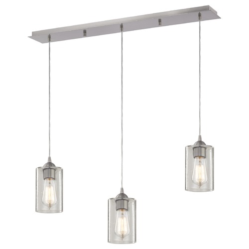 36-Inch Linear Pendant with 3-Lights in Satin Nickel Finish with Clear Seeded Glass