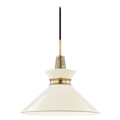 Mitzi by Hudson Valley Kiki Aged Brass & Cream Pendant by Mitzi by Hudson Valley H251701S-AGB/CR