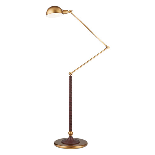 Currey and Company Libretto Antique Brass & Brownish Red LED Swing Arm Lamp with Bowl / Dome Shade