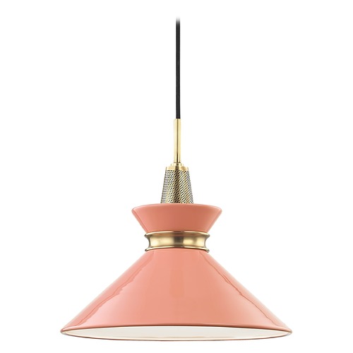 Kiki Aged Brass & Pink Pendant by Mitzi by Hudson Valley