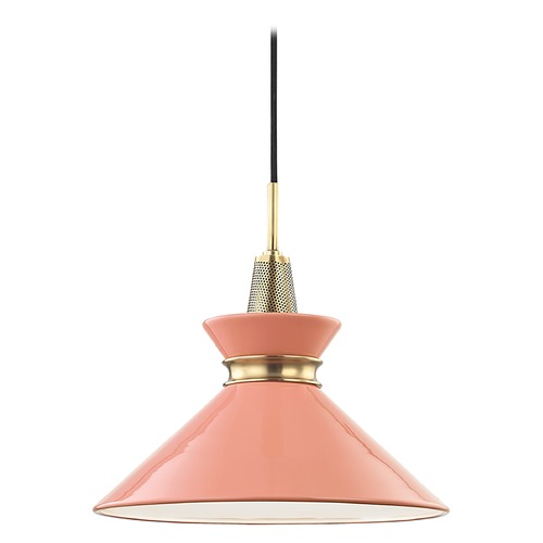 Mitzi by Hudson Valley Kiki Aged Brass & Pink Pendant by Mitzi by Hudson Valley H251701S-AGB/PK