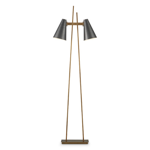 Currey and Company Duet Oil Rubbed Bronze & Antique Brass LED Floor Lamp with Conical Shade