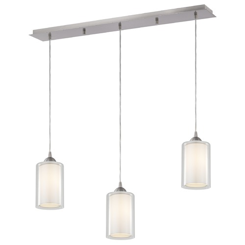 Design Classics Lighting 36-Inch Linear Pendant with 3-Lights in Satin Nickel Finish with Clear / Frosted White Glass 5833-09 GL1061 GL1040C