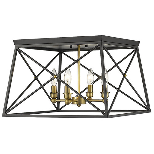 Z-Lite Trestle Matte Black & Olde Brass Flush Mount by Z-Lite 447F18-MB-OBR