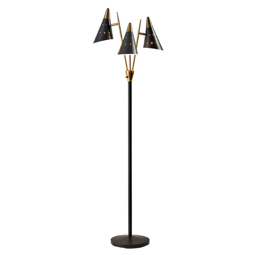 Adesso Home Nadine Matte Black & Antique Brass Floor Lamp with Conical Shade