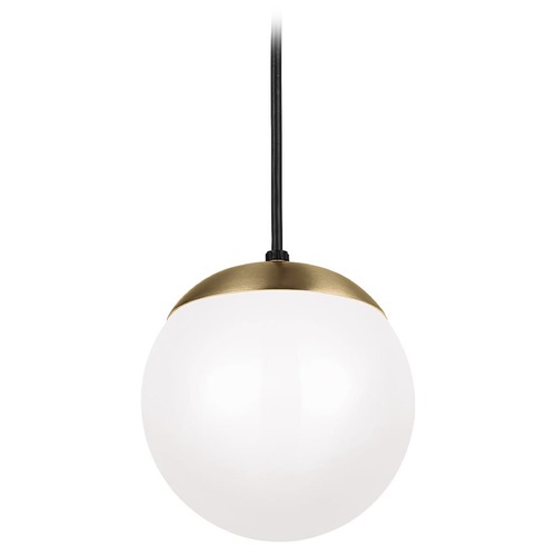 Leo 8-Inch Pendant in Satin Brass with Opal Glass by Visual Comfort Studio