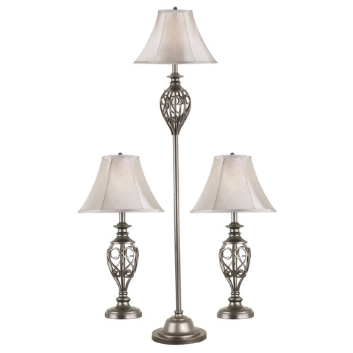Kenroy Home Lighting Table and Floor Lamp Set with Gold Shade in Silver Finish 80007SIL