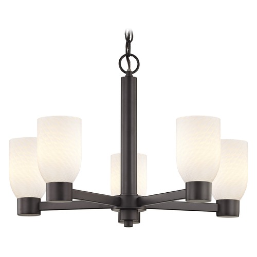 White Art Glass Chandelier Bronze 5 Lights