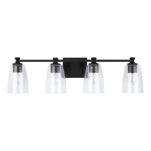 HomePlace by Capital Lighting HomePlace Myles Matte Black 4-Light Bathroom Light with Clear Seeded Glass 140941MB-506