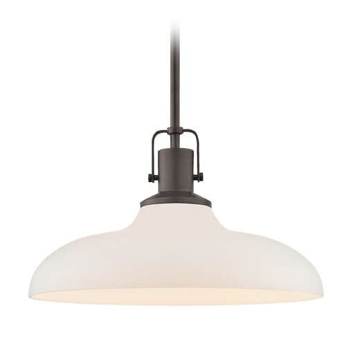 Nautical Bronze Pendant Light with White Glass 14-Inch Wide