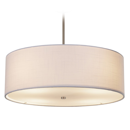 Justice Design Group Justice Design Group Classic Brushed Nickel Pendant Light with Drum Shade FAB-9592-WHTE-NCKL