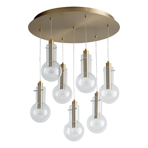 Primo 7-Light LED Pendant in Aged Brass by Oxygen Lighting