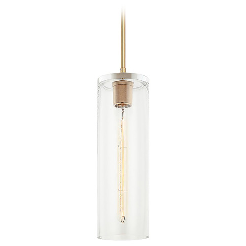 Matteo Lighting Lincoln Aged Gold Brass Mini-Pendant Light with Cylindrical Shade