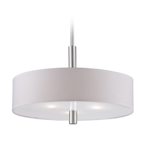 Modern Drum Pendant Light with White Shades in Chrome Finish