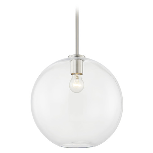 13-Inch Globe Shape Clear Glass Stem-Hung Pendant in Satin Nickel