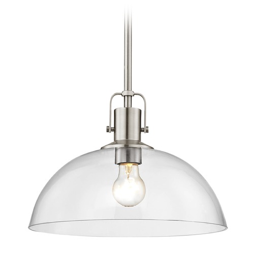 Nautical Satin Nickel Pendant Light with Clear Glass 13-Inch Wide