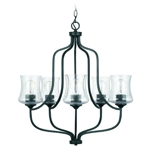 HomePlace by Capital Lighting HomePlace Reeves Matte Black 5-Light Chandelier with Clear Seeded Glass 439251MB-499