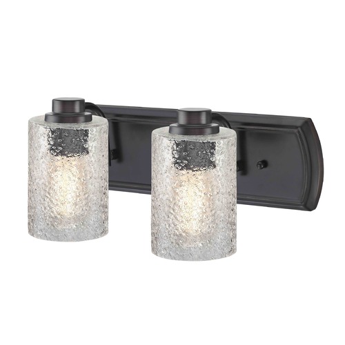 Transitional Textured Glass 2-Light Bath Wall Light in Bronze