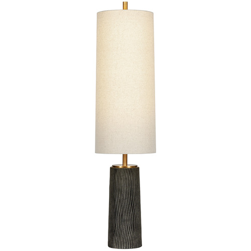 Troy Lighting Thane Patina Brass & Ceramic Meditation Grey LED Floor Lamp with Cylindrical Shade