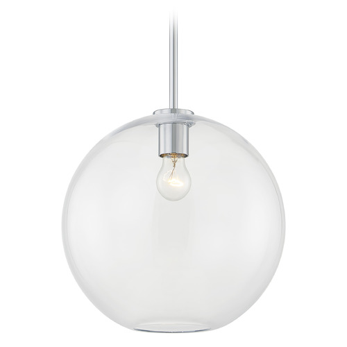 13-Inch Globe Shape Clear Glass Stem-Hung Pendant in Chrome