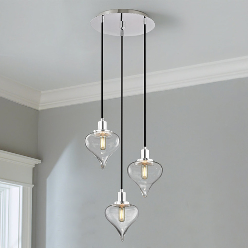 Design Classics Lighting Modern Teardrop 3-Light Multi-Pendant Light in Chrome Finish GL1055